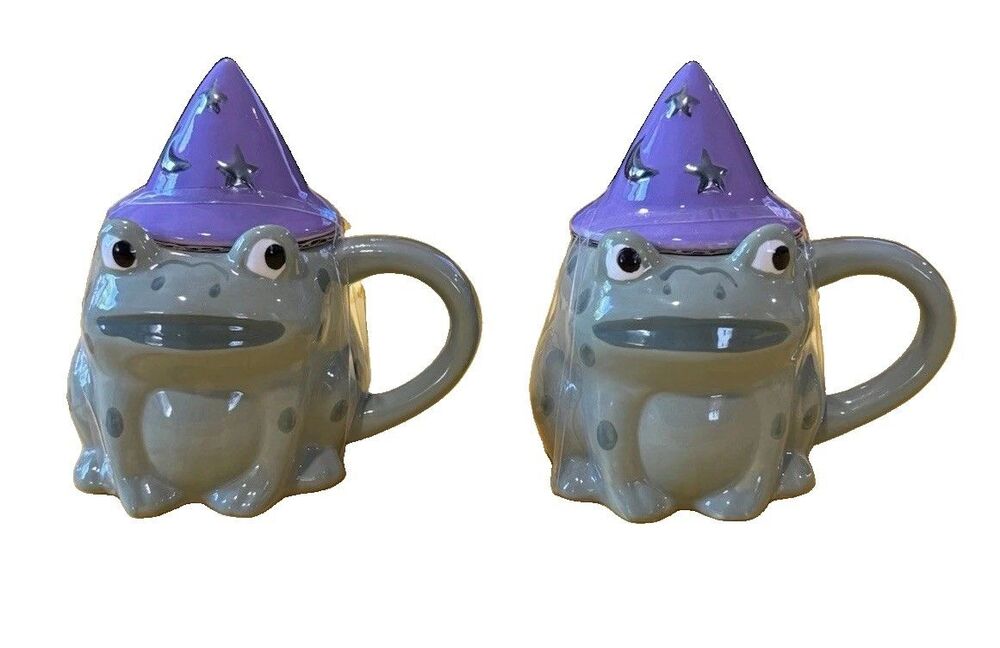 Target Hyde & EEK! Frog Wizard Halloween Mug Set of 2 NIB Purple Hat Ceramic